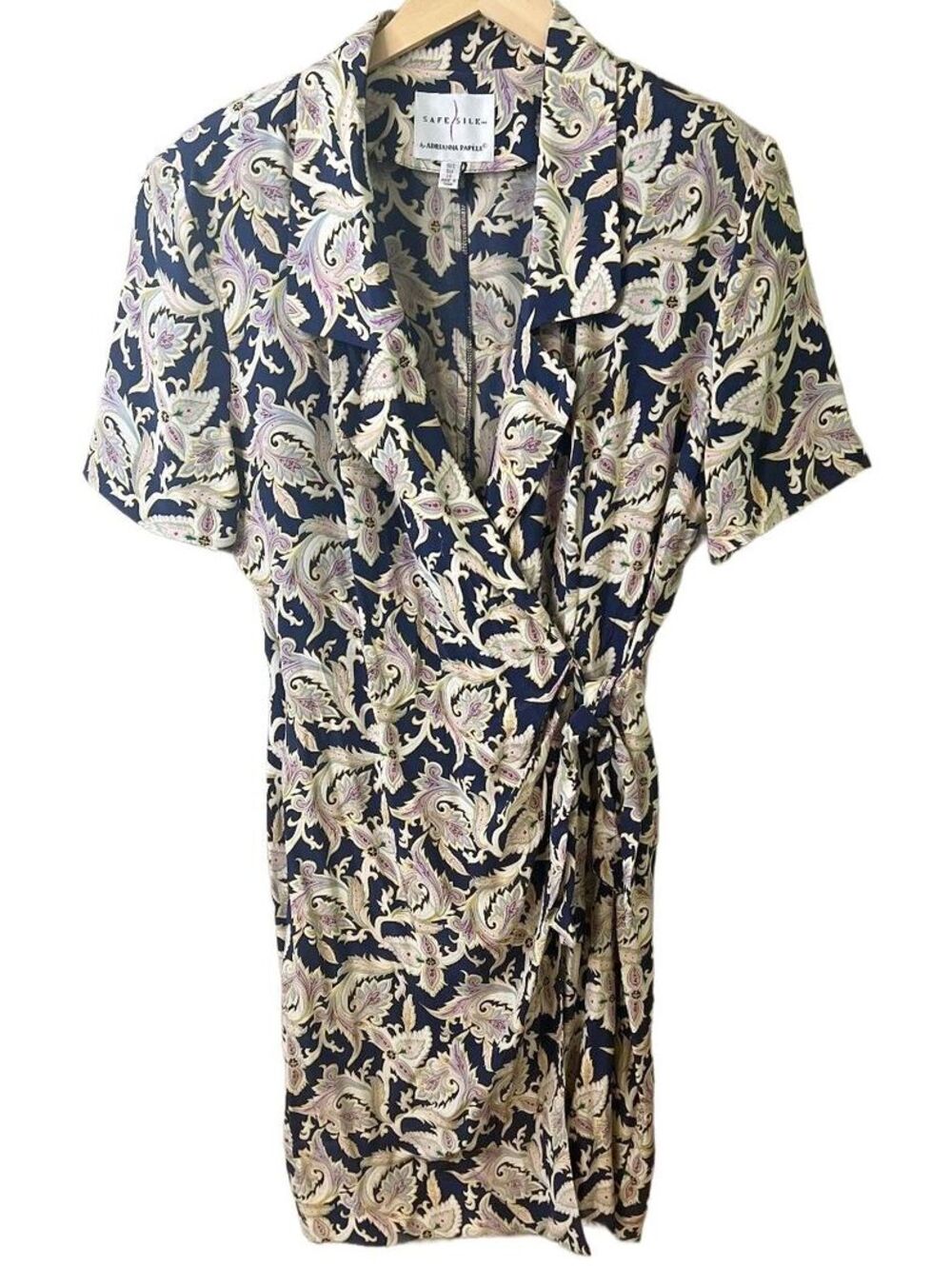 Adrianna Papell Safe Silk 100% Silk Paisley Print Faux Wrap Dress Size 14